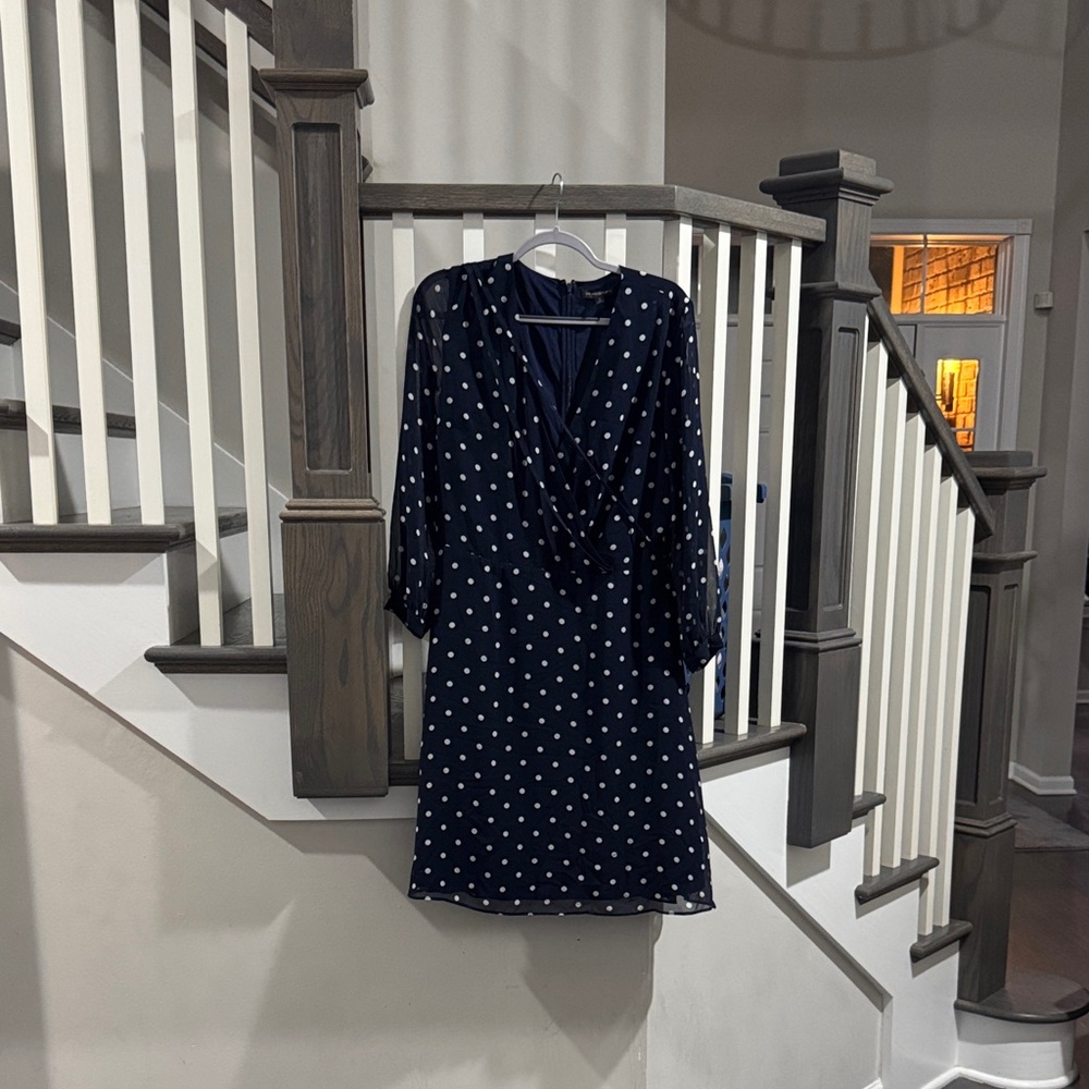 Banana Republic Navy Long Sleeve Dress with White Polka Dots